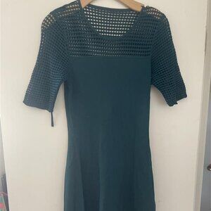 Teal Blue Ladder Crochet Chest Sleeve Aline Sweater Dress